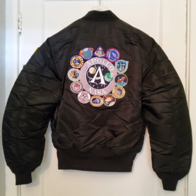 ALPHA INDUSTRIES MA-1 NASA APOLLO FLIGHT JACKET BLACK NYLON