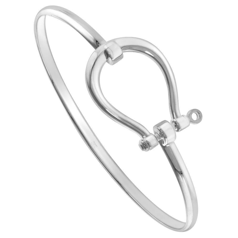 925 Sterling Silver Sailing D Shackle Bangle Bracelet Hook & Eye