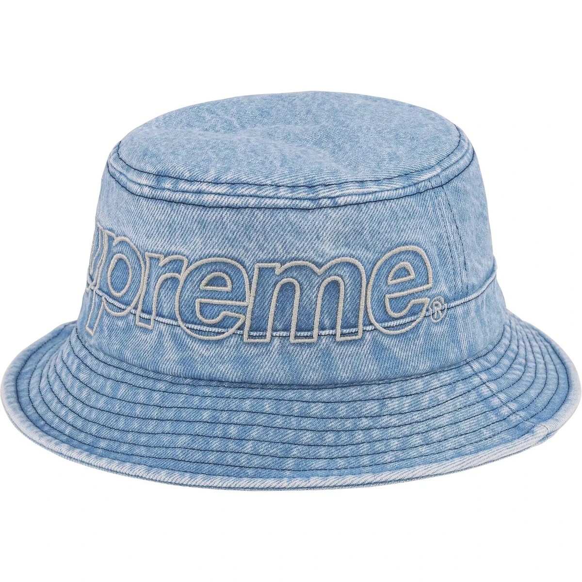 SUPREME SS23 FAT TIP JACQUARD DENIM BIG LOGO CRUSHER BUCKET HAT
