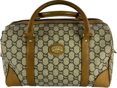 GUCCI Plus Beige Canvas/Tan Leather GG Monogram Boston Satchel