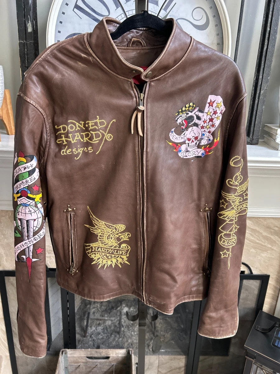 Preços baixos em Capa Externa de couro Ed Hardy Casacos, jaquetas