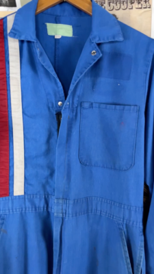 Vtg 60s-70s Blue Red White Racing Stripes USA Workwear Coveralls
