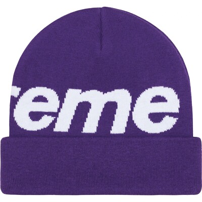 NEW SUPREME BIG LOGO BEANIE HAT COLOR DARK PURPLE FW23 WEEK 11