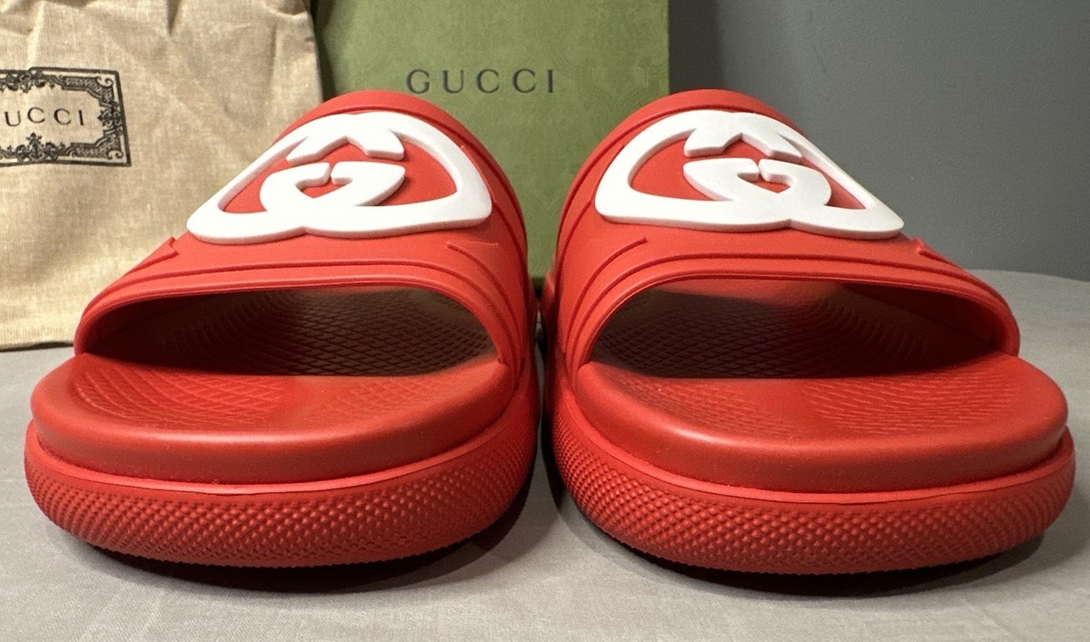 Gucci Interlocking G Red Slide Sandals Men's Size 7 (US 7.5