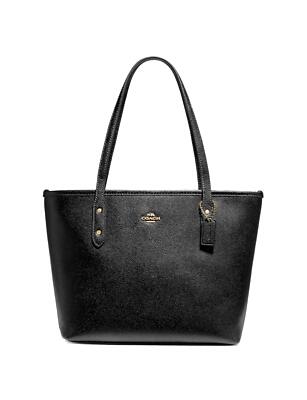 COACH Mini Leather City Zip Tote Purse - Black - Womens Luxury