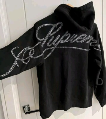 FW19 Supreme Rhinestone Script hooded sweatshirt size M medium