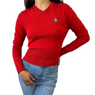 Vivienne Westwood Vintage Orb Logo Cropped Top #M V-neck Red Knit