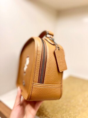 COACH X PEANUTS LUNCH PAIL Snoopy Ice Skate Motif Brown Leather