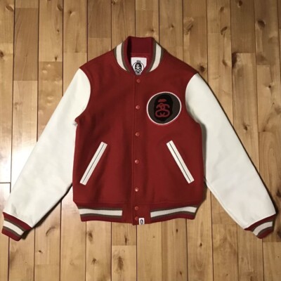 BAPE × stussy sleeve leather varsity jacket A Bathing Ape Size M