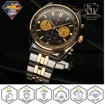 SEIKO Men's Watch Chronograph Black Dial Two Tone Stainless Steel