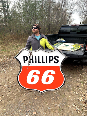 Vintage Large Porcelain Phillips 66 Oil Gas Gasoline Sign 48x48 2