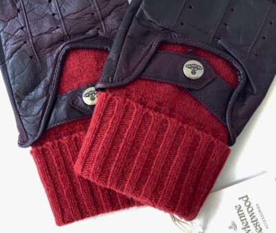 Brand New Vivienne Westwood Lamb Leather & Rib Knit Gloves in Red