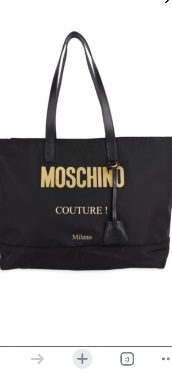 MOSCHINO COUTURE Black tote Bag, Gold Moschino Logo, Zip Top, XL