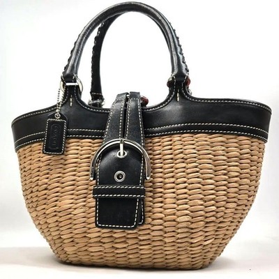 COACH bag Basket Bag Handbag in straw and leather | eBay