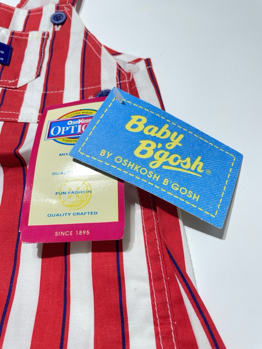 Vintage Oshkosh Baby B'gosh Red Striped White Overalls Size 18M L