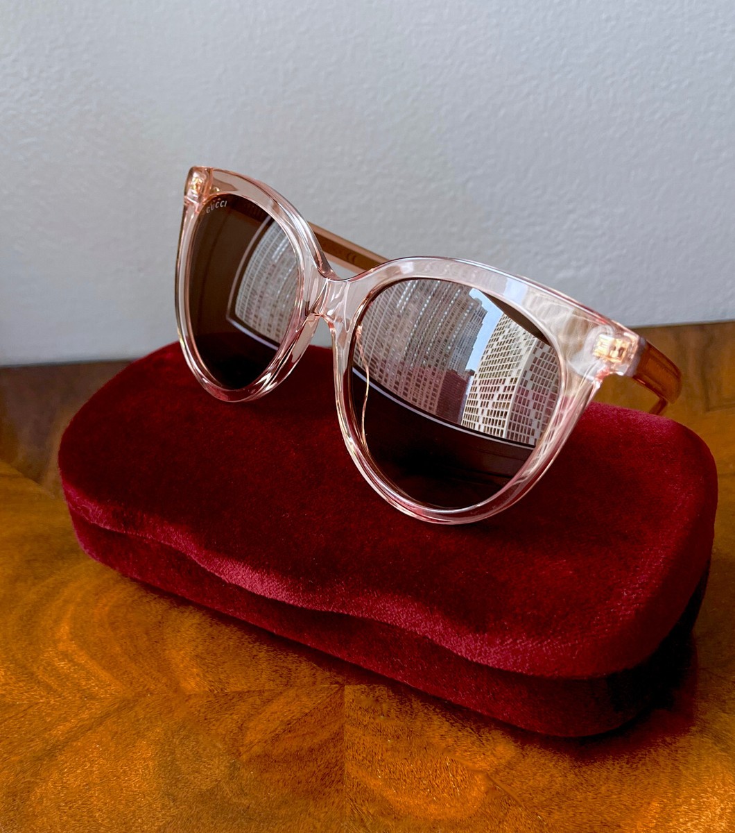 GUCCI Seasonal Icon Pink Transparent Frame W/ Brown Lens Cat Eye