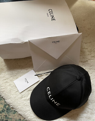 Celine Paris Black White Logo Cotton Drill Baseball Cap Hat Size M