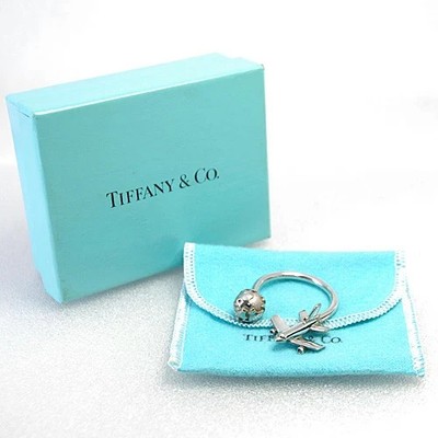 Tiffany & Co Sterling Silver Plane Globe Airplane Keychain Key