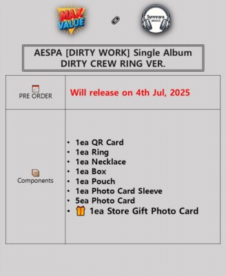 AESPA [DIRTY WORK] Single Album DIRTY CREW RING Ver/QR+Ring+