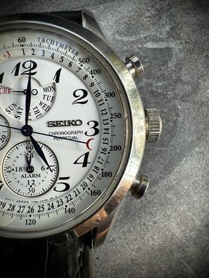 SEIKO Chronograph Perpetual Alarm 7T86-0AC0 Quartz Japan Men's