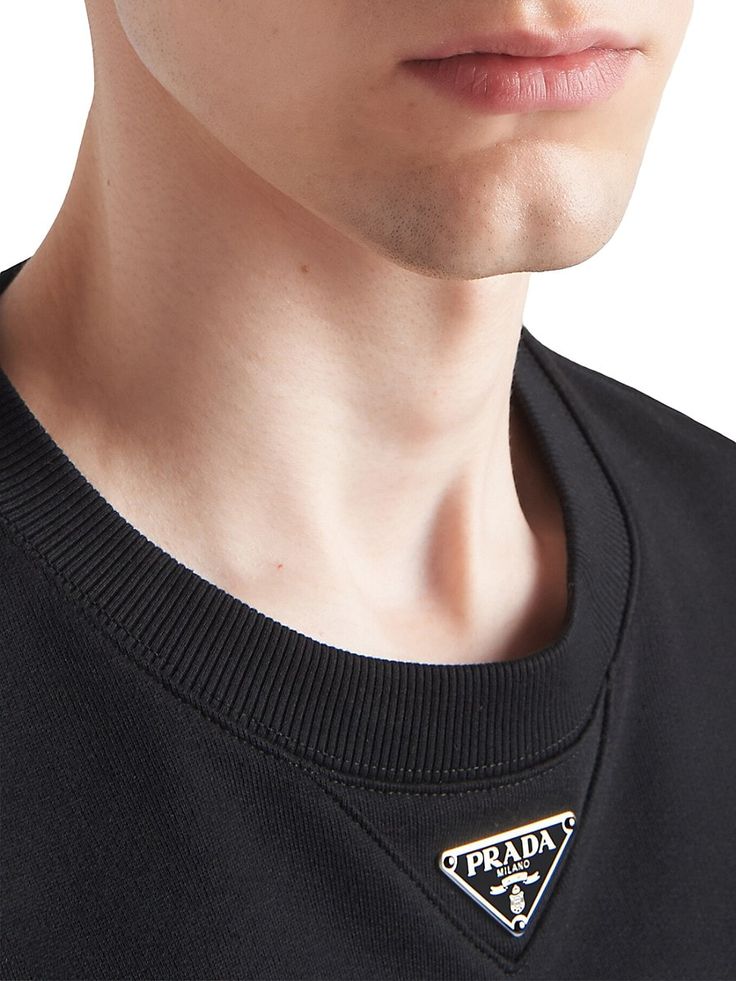 PRADA Oversized Cotton Sweatshirt With Triangle Logo - Black