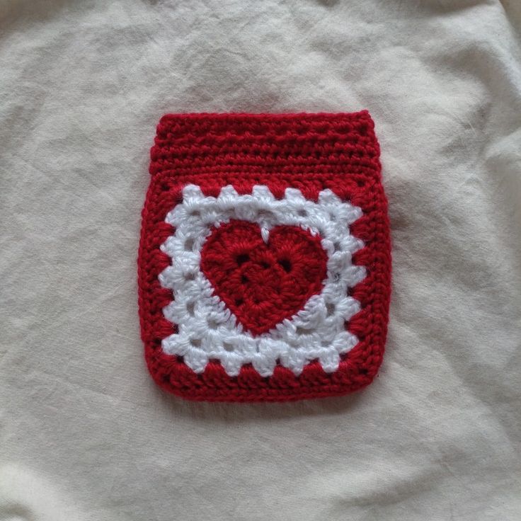 Handmade Crocheted Granny Square with Heart in the Center