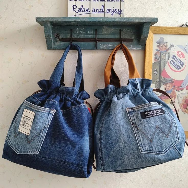 waka on Instagram: “. あなたはどっち？シリーズ。 デニム巾着バッグ