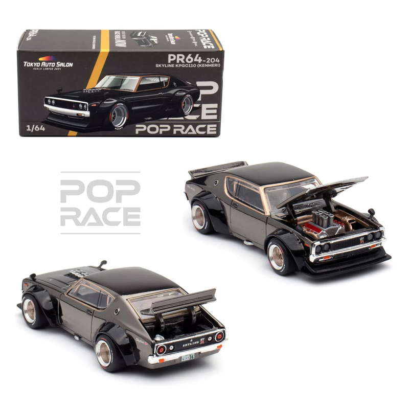 1:64 Pop Race Nissan Skyline KPGC110 Kenmeri Dark Chrome TASKL