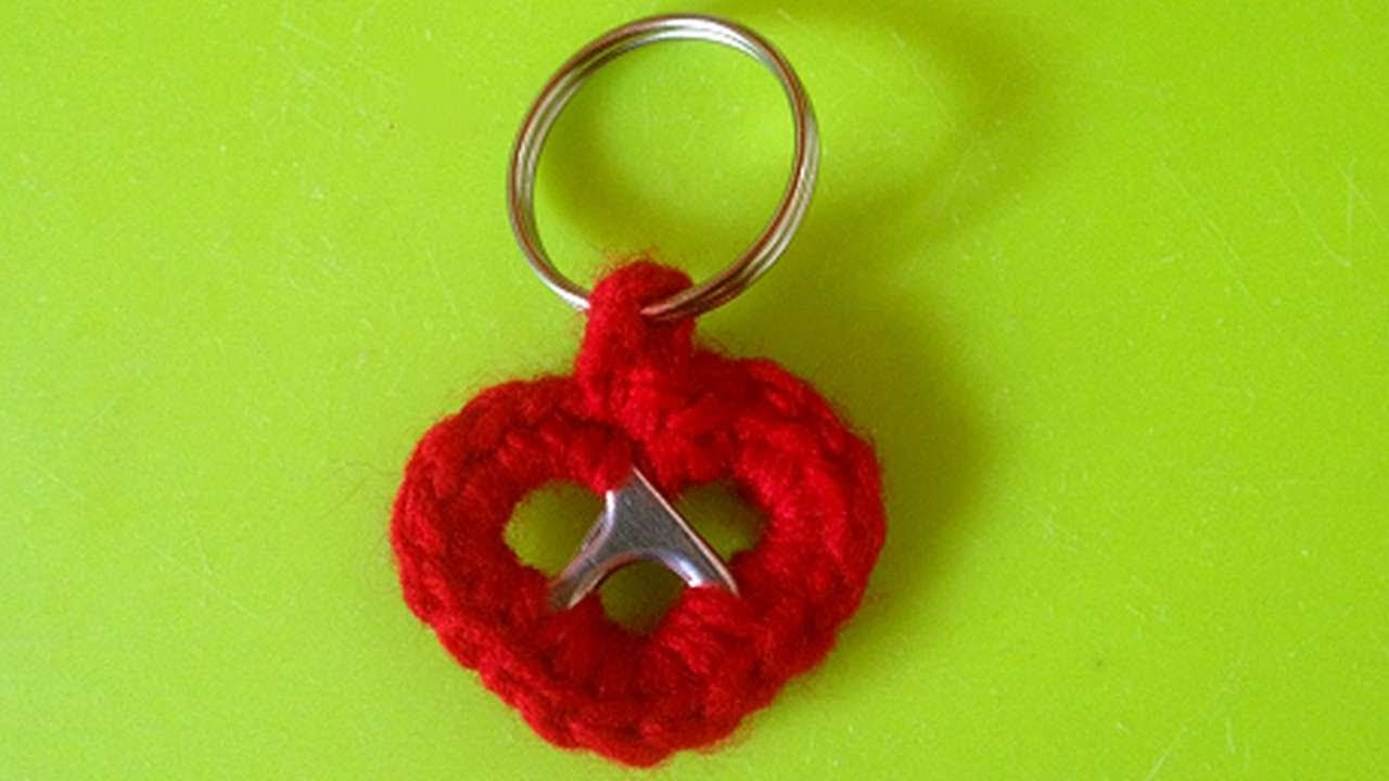 How To Crochet A Small Heart Keyring On Pop Can Tabs - DIY Crafts