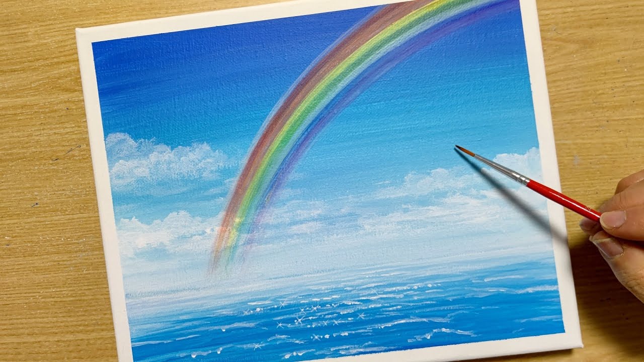 How to draw a rainbow over the sea / Acrylic paint for beginners