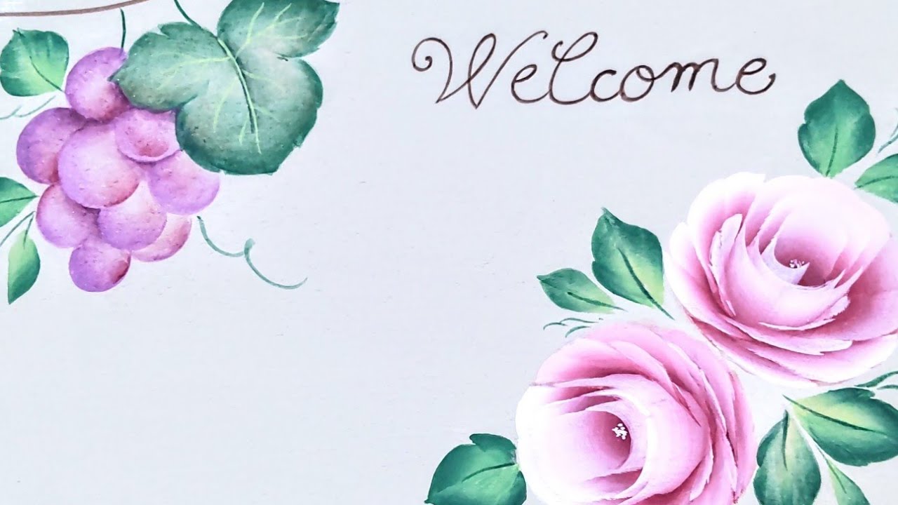 トールペイント バラとブドウのウェルカムボード - YouTube