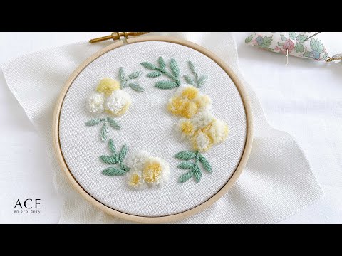 Free design] Embroidery of Lady Banks' rose with Smyrna stitch