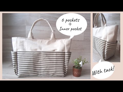 Side pockets have tack ♪】How to make a 6-pocket tote bag / A4