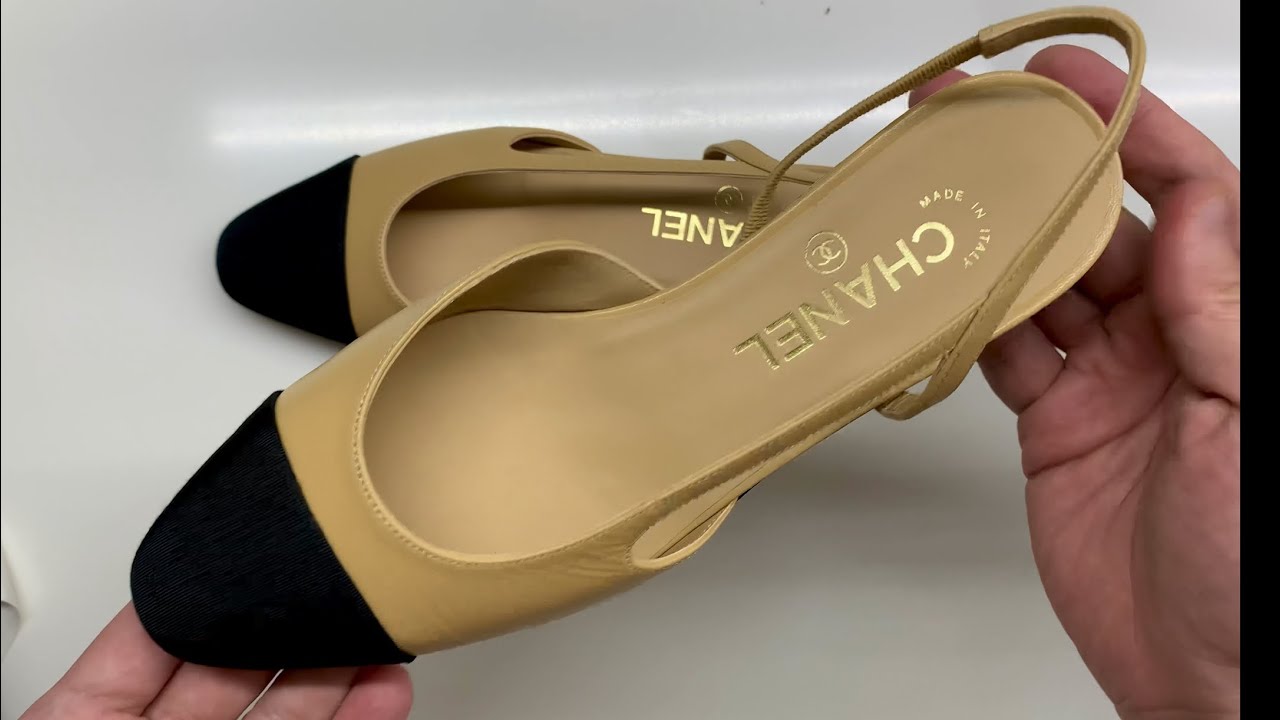 A Few Fair Shoes - Chanel Slingback Flats Beige & Black in