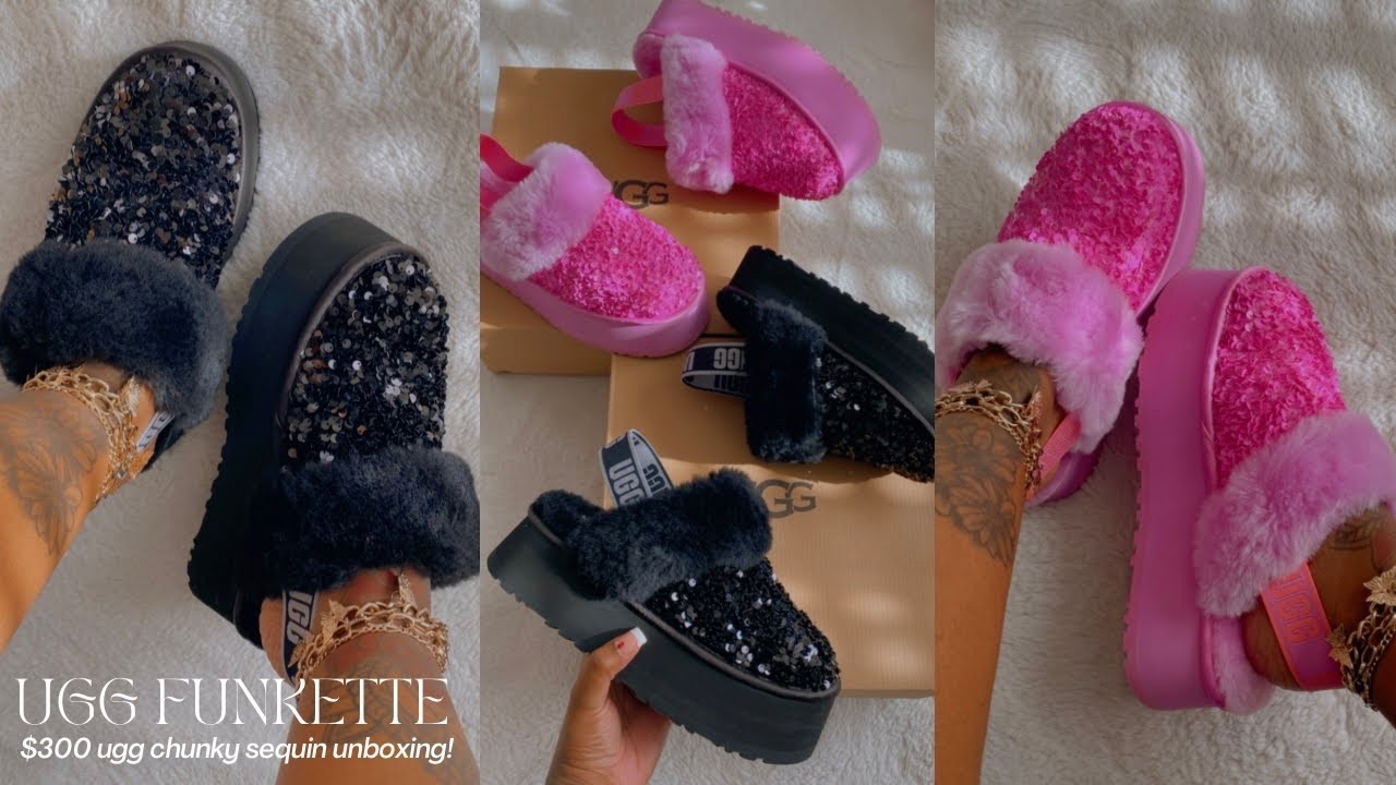 UGG FUNKETTE CHUNKY SEQUIN UNBOXING REVIEW & TRY ON | FT. BLACK