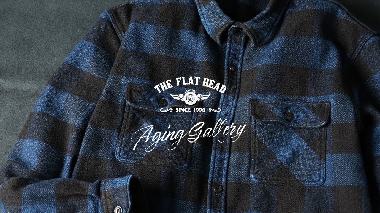 インディゴ染めブロックチェックネルシャツ】THE FLAT HEAD エイジング