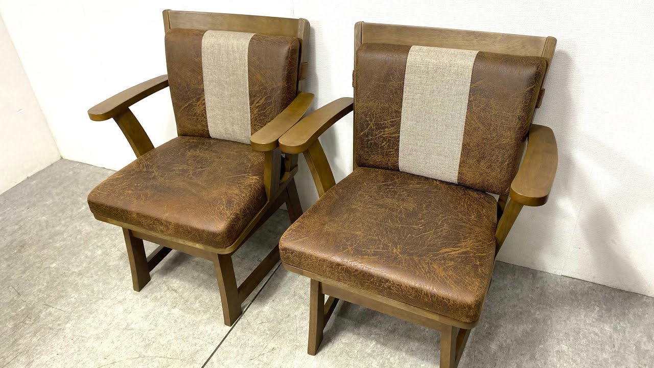 ☆ 大川家具 上久商店 ノゾミ 回転式 アームチェア 2脚セット 天然木