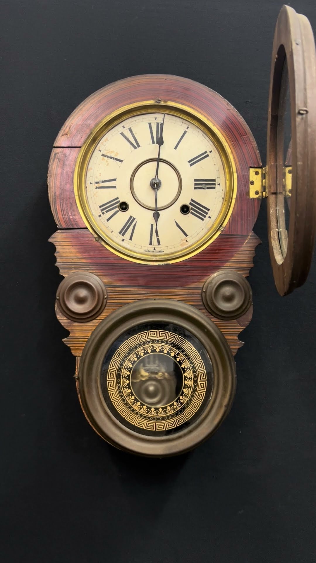 達磨時計 振り子 ゼンマイ式ボンボン 四ツ丸 姫だるま 壁掛け 古時計