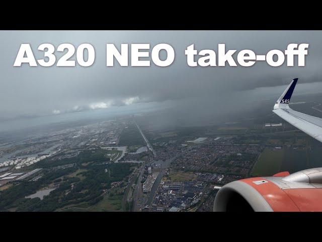 SAS A320neo Takeoff | Amsterdam to Copenhagen | Window View - YouTube