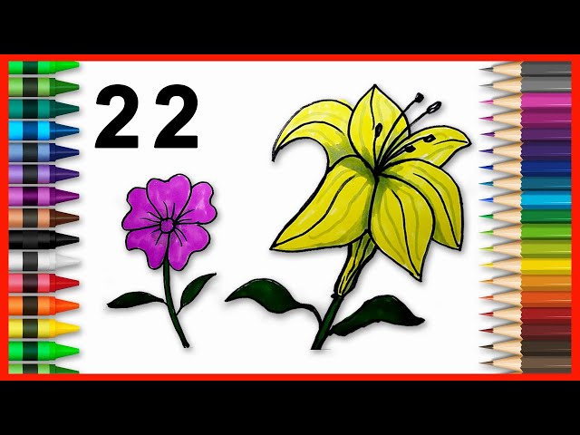 How To Draw Two Flowers Step by Step Easy Using Number 22 - Simple