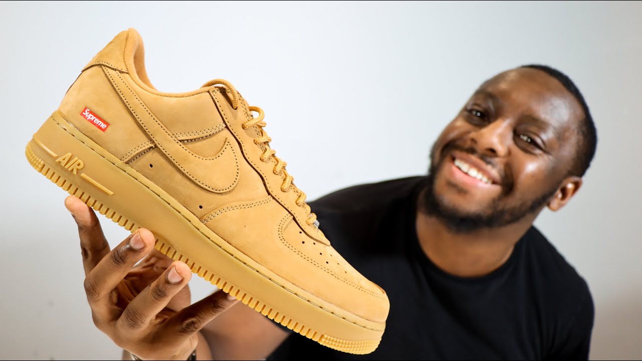 Nike x Supreme Air Force 1 Flax Wheat Gum On Foot Sneaker Review