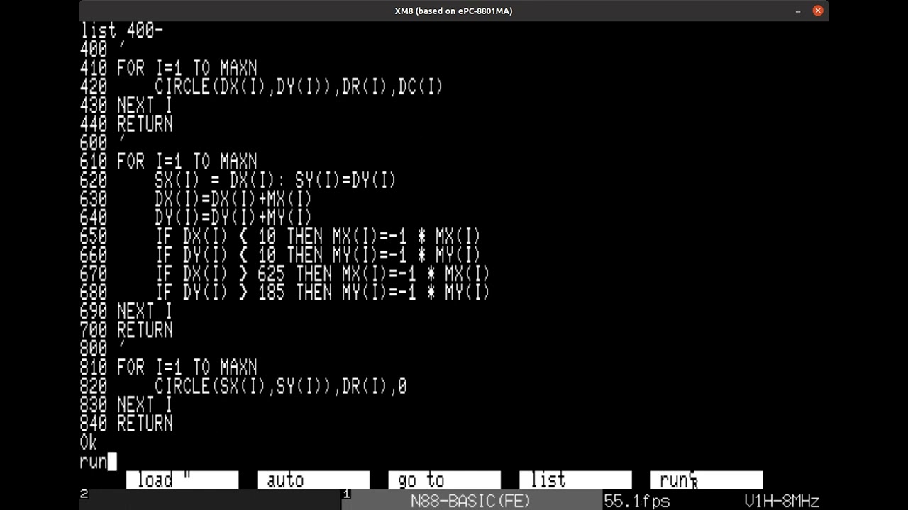 懐かしいので、N88-BASICでプログラムを書いてみた。 - YouTube