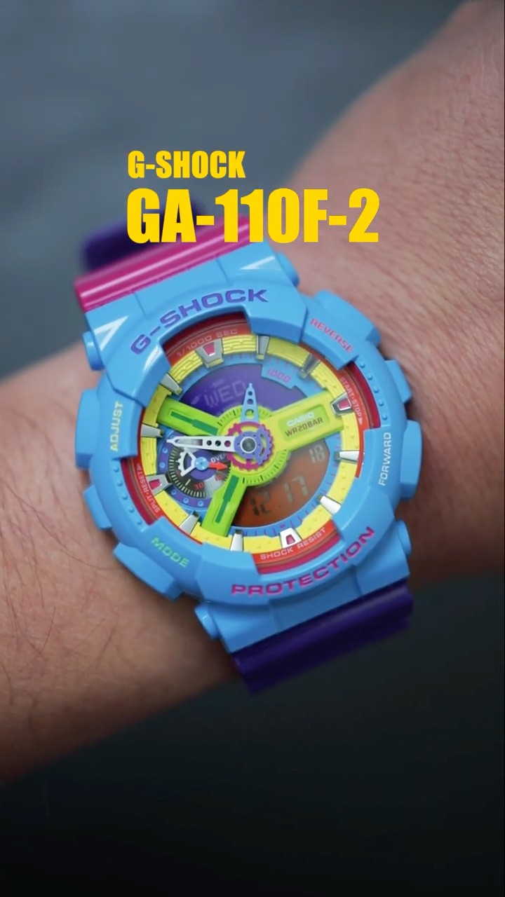 Introducing the GA-110F-2, which comes with a G-SHOCK Man figure