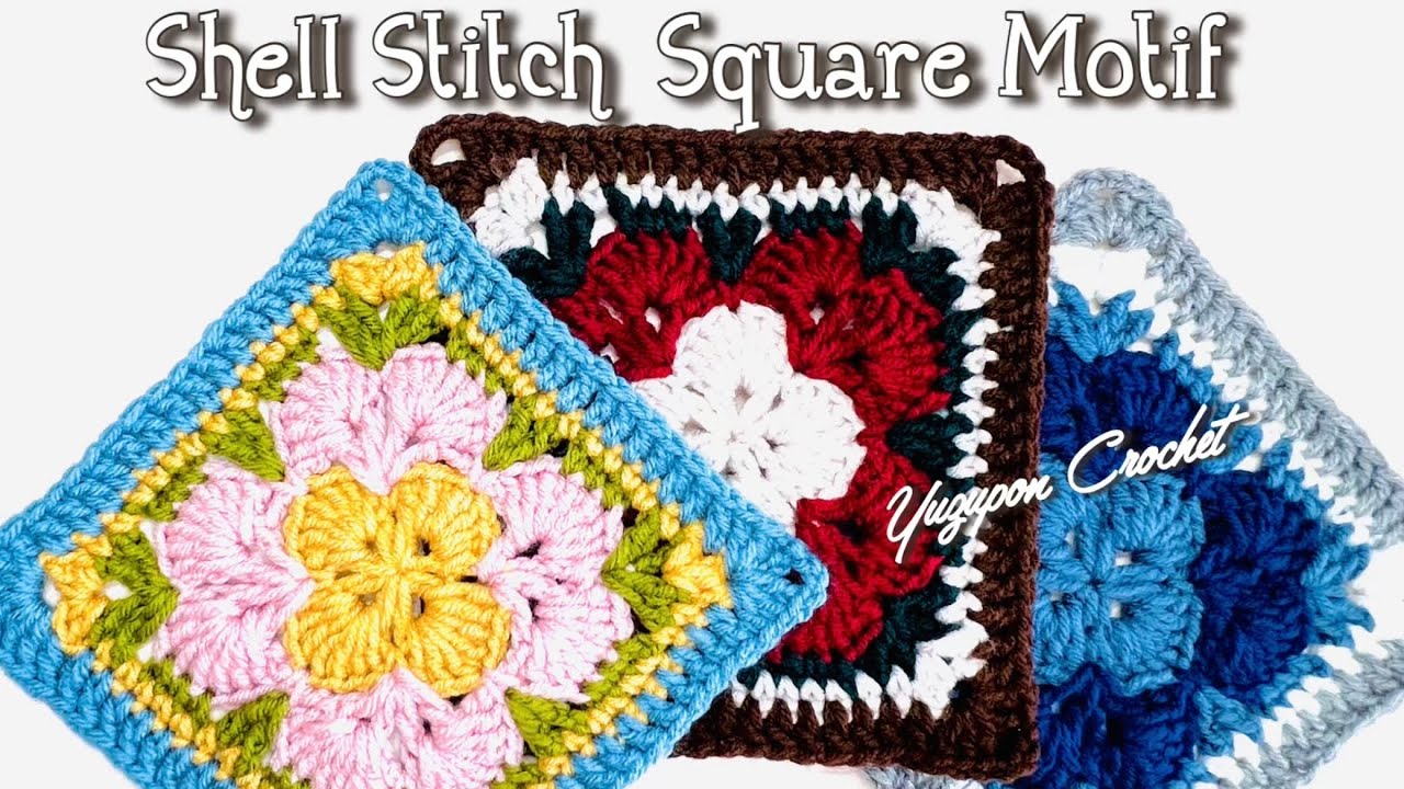 かぎ針編み】私のシェル模様のスクエアモチーフ♪ベッドカバー