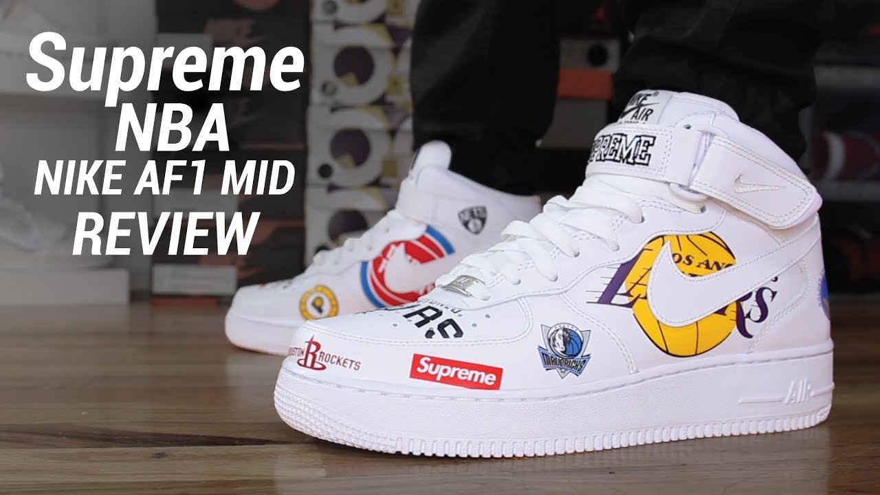 SUPREME NBA NIKE AIR FORCE 1 MID REVIEW - YouTube
