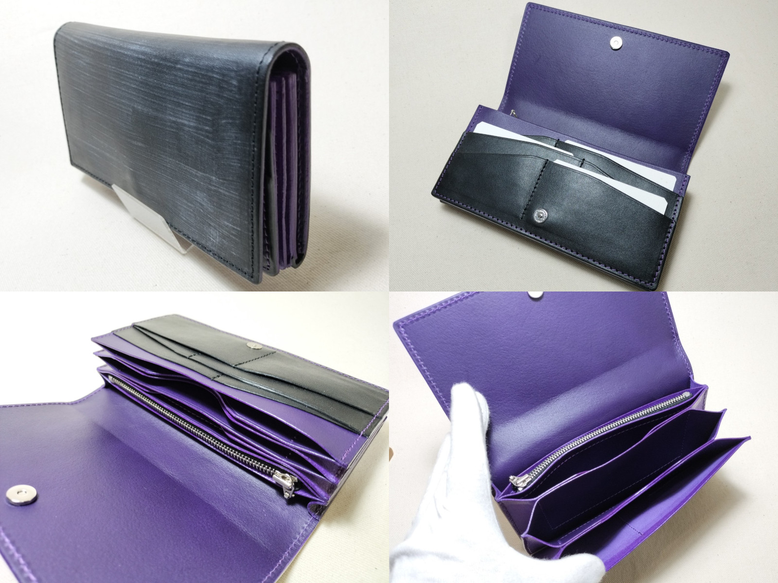 長財布黒x紫240114 | 革工房ノーツオーダーメイド革製品
