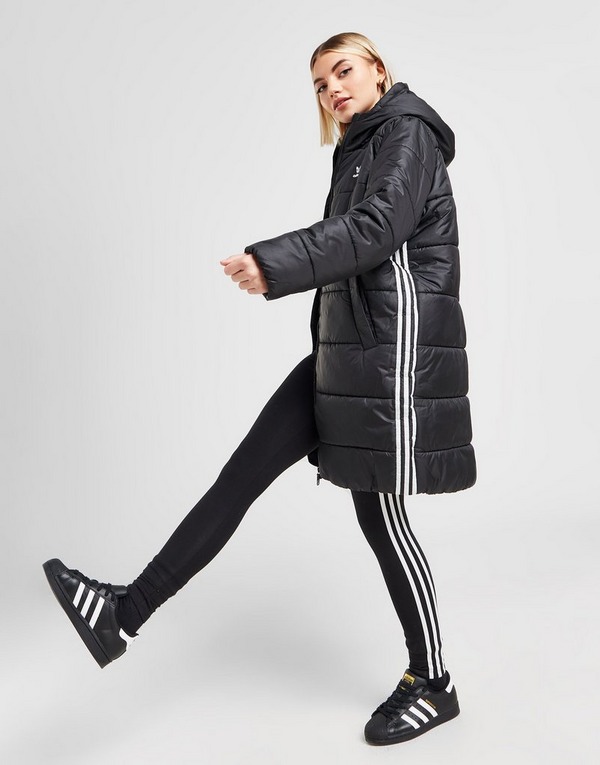 Black adidas Originals 3-Stripes Long Padded Jacket - JD Sports Global
