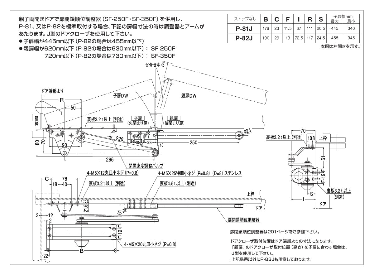 P-81J（親子ドア用）｜ドアクローザー｜NEWSTAR（ニュースター