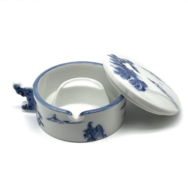 大玄堂 書道 墨池 ぼくち「山水」【小サイズ】 陶器 円硯 筆置き付き