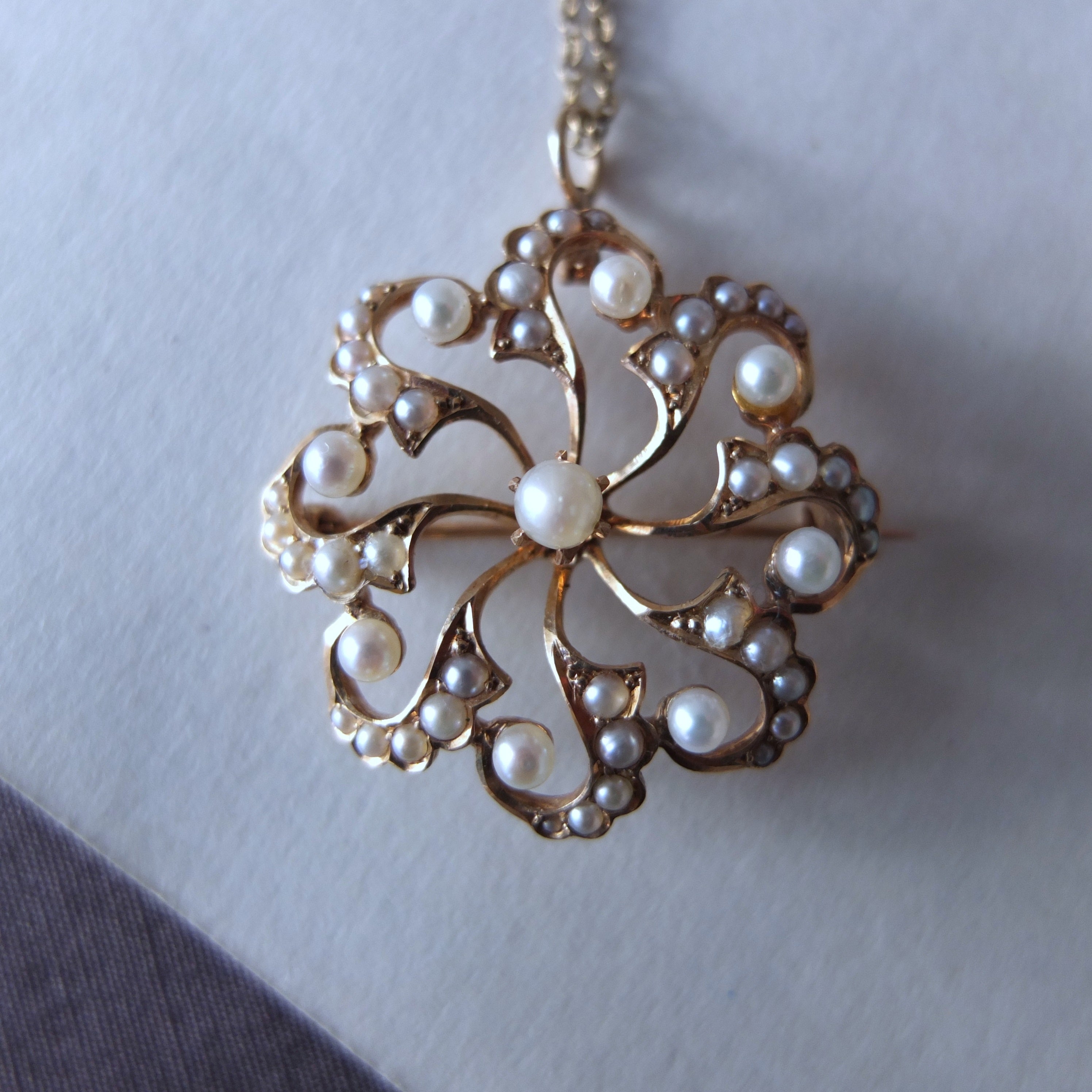 イギリスアンティーク 14Kゴールド＋シードパールブローチ兼ペンダント